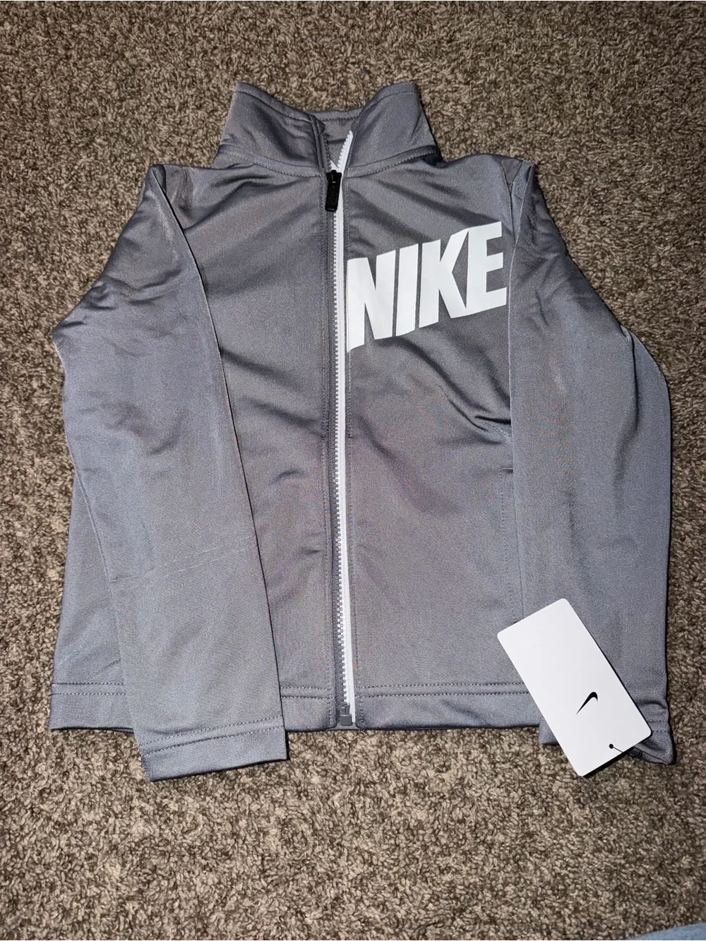 Nike Gray Full-Zip Kids Track Jacket with White Logo